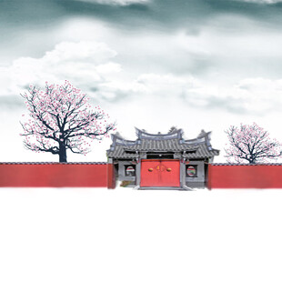 中式红墙古建筑与繁花