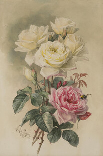 复古风格花卉绘画作品