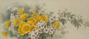 黄白花卉国画作品
