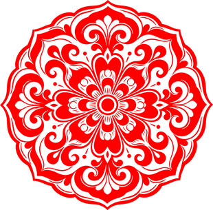 中式传统红色圆形花纹图案