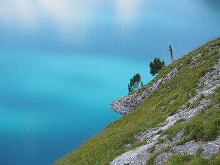 悬崖边的蓝天绿树美景