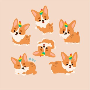 可爱小柯基表情动作插画