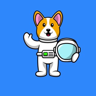 宇航柯基挥手萌趣形象