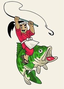 女孩骑大鱼快乐钓鱼瞬间