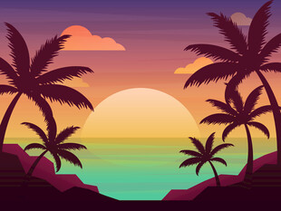 夕阳热带海滨风光