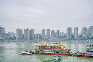 江边城市景观与船只