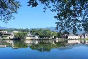 宁静水乡湖景倒影如画