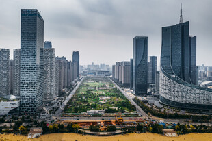 城市天际线中的开阔绿地