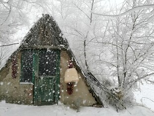 雪覆小屋冬日静谧景象