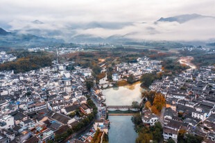 江南水乡小镇俯瞰美景