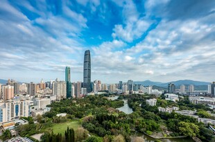 都市繁华景观与葱郁绿植