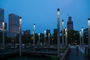 城市夜景中的林立灯柱