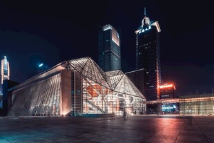 城市夜景中的独特建筑