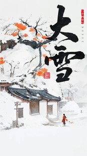 大雪时节古景中的独行者