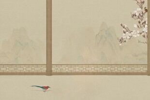中式窗景下的飞鸟与花枝