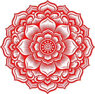 红色莲花传统剪纸图案