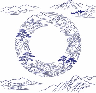 中式山水环形装饰图案