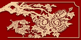 中式剪纸花卉鸟艺术图案