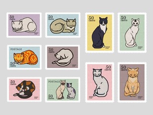 多彩猫咪插画图案集合