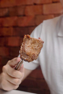 手持美味烤肉特写
