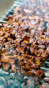 炭火上烤制的美味烤肉