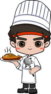 小厨师端着美味披萨