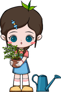 小女孩浇花的温馨瞬间