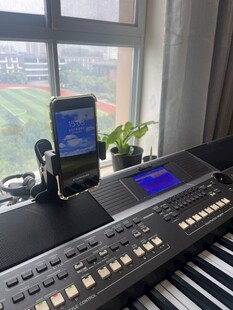 窗边670电子琴搭配绿植与手机