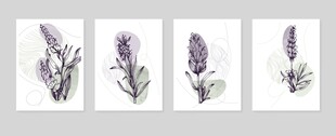 四幅薰衣草花卉装饰画