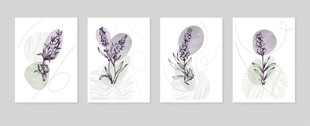 四幅薰衣草花卉装饰画