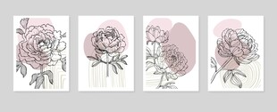 花卉插画四联图