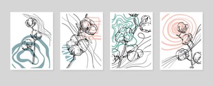 手绘花卉线条插画作品