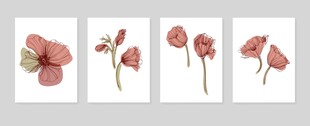 四幅简约花卉装饰画