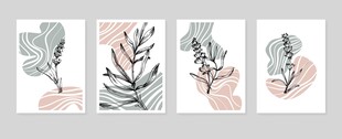 简约植物装饰画四幅组合