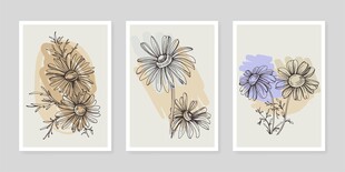 三幅手绘植物花卉画作