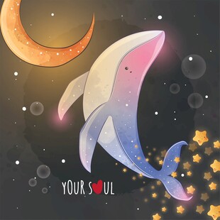 梦幻月夜下的可爱海豚
