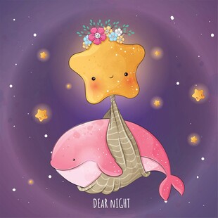 梦幻鲸鱼与星星的晚安图景