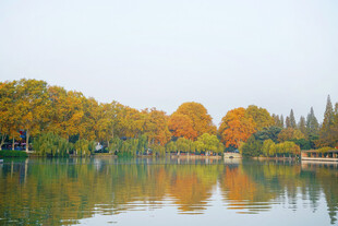 秋日湖畔斑斓美景