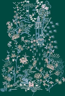 中式花卉植物线描图案