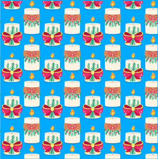 蓝色背景圣诞蜡烛无缝图案