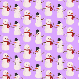 紫色背景上的可爱雪人图案