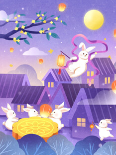 梦幻中秋月夜玉兔场景
