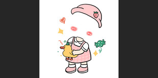 可爱卡通女孩与月亮元素