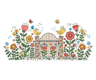 花园木门插画