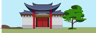 中式传统建筑与绿树
