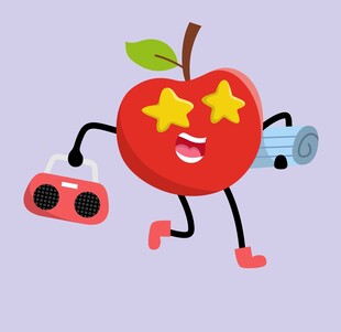 快乐苹果带着音响和胶卷