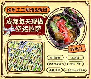 手工三明治早餐饭团复古菜单海报