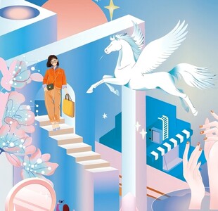 梦幻独角兽与时尚女性场景