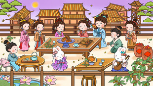 中秋节团圆古代集市热闹生活场景