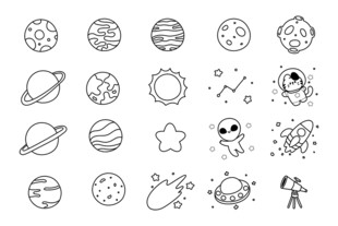 手绘太空元素图案集合